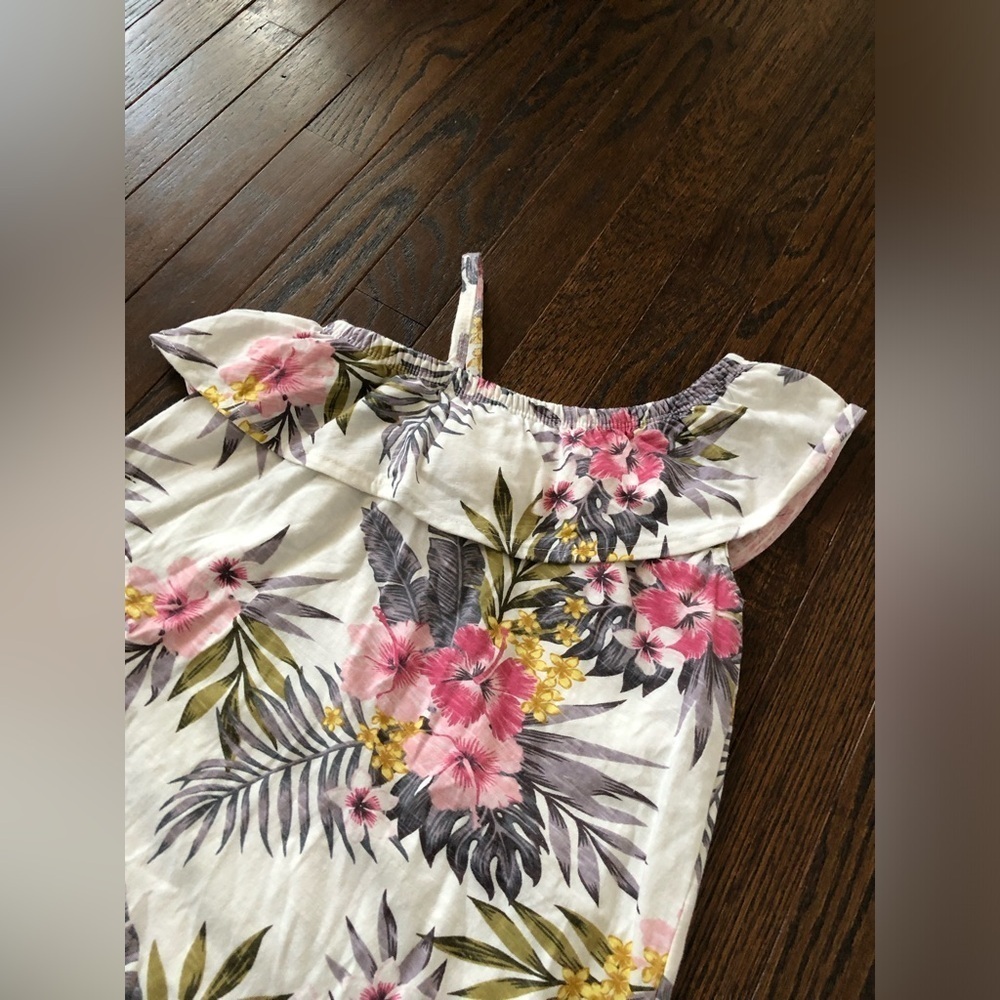 Jessica Simpson Girls 6X Ruffled One-Shoulder White Tropical Palm Dress - VGUC! - Picture 3 of 9